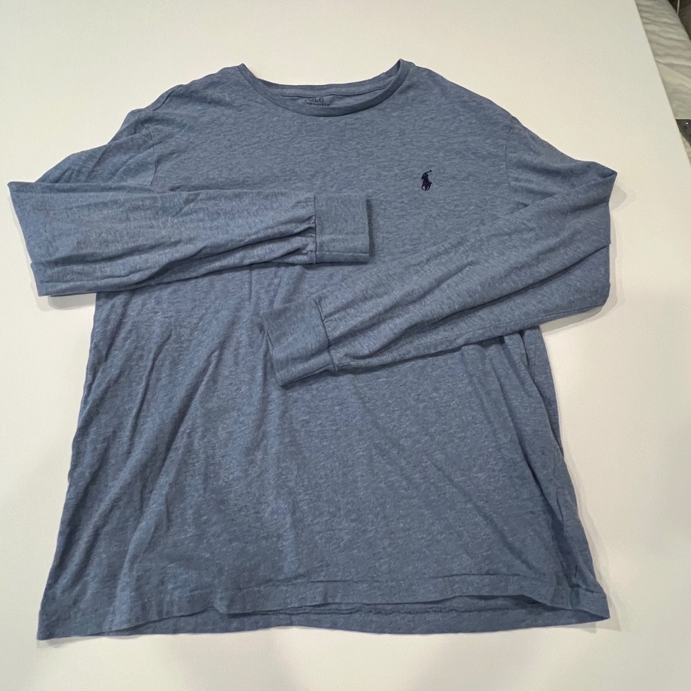 Polo Ralph Lauren Mens Medium Blue Heather Long Sleeve Cotton T-Shirt Pony Logo